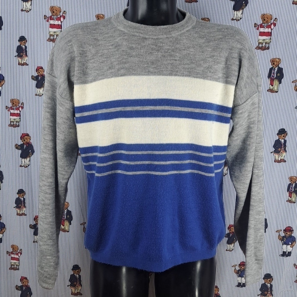 Vintage Sonoma Jeans chunky stripe colorblock blue & gray med casual sweater